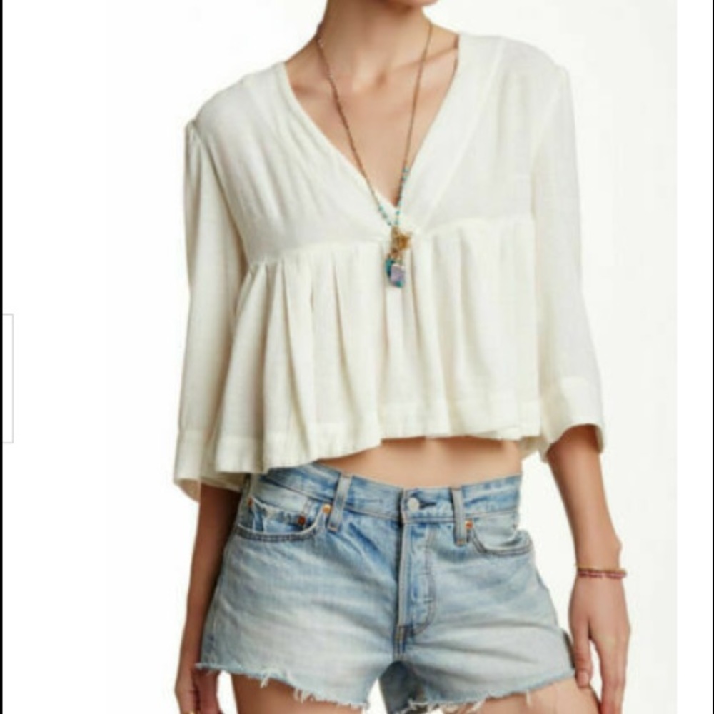 Free People Pleats On Me Cropped Swing Blouse